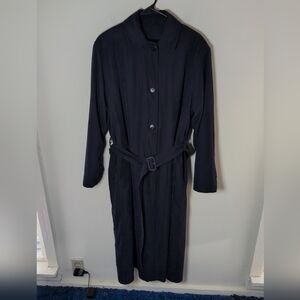 London Fog Coat Women's 8 Navy Water Repellent Pockets Belt Buttons Zip Liner